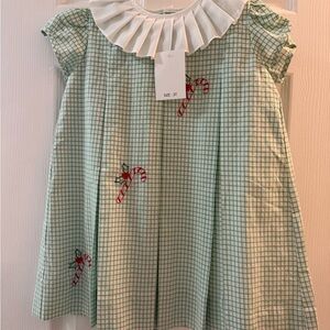 The Proper Peony Green Plaid Kids Dress with Candy Cane Design